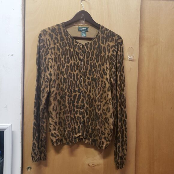 Lauren Ralph Lauren Leopard Print Silk Blend Cardigan Sweater
Sz Lg 
OOO - Picture 2 of 4